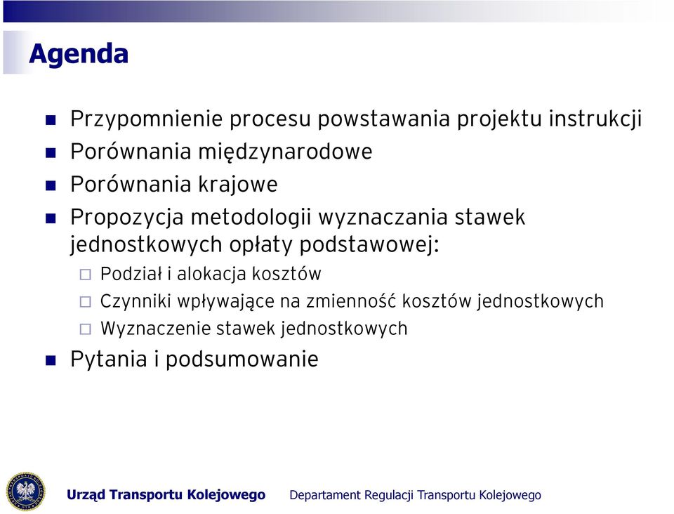 jednostkowych opłaty podstawowej: Podział i alokacja kosztów Czynniki