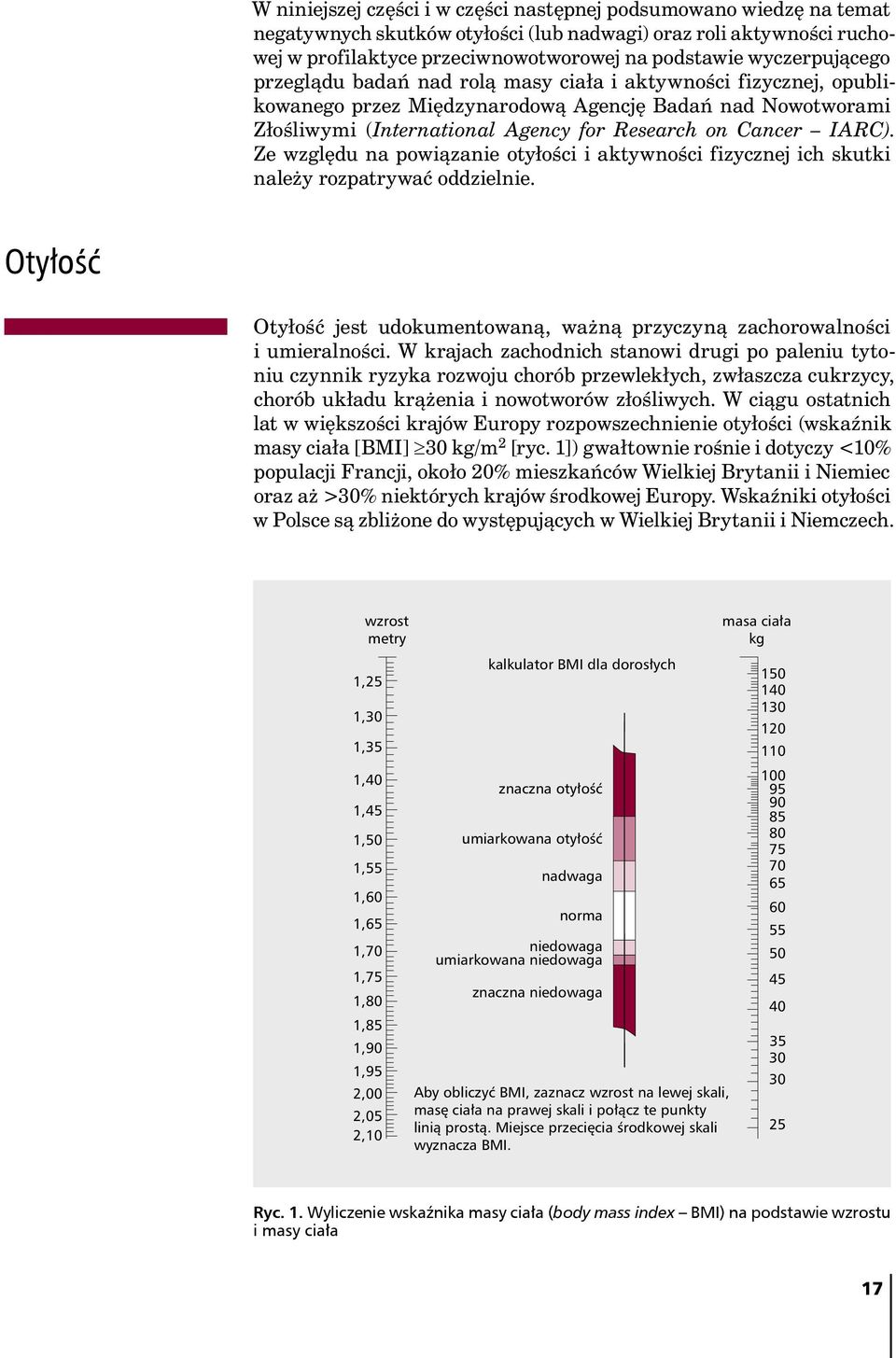 IARC). Ze względu na powiązanie otyłości i aktywności fizycznej ich skutki należy rozpatrywać oddzielnie. Otyłość Otyłość jest udokumentowaną, ważną przyczyną zachorowalności i umieralności.