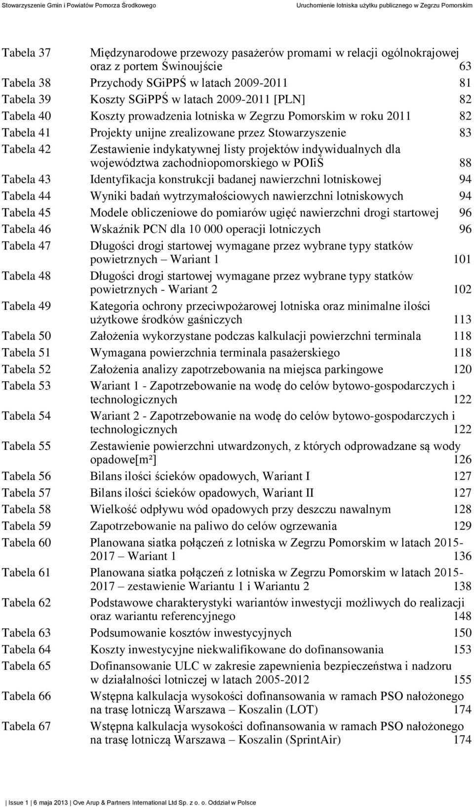 indywidualnych dla województwa zachodniopomorskiego w POIiŚ 88 Tabela 43 Identyfikacja konstrukcji badanej nawierzchni lotniskowej 94 Tabela 44 Wyniki badań wytrzymałościowych nawierzchni