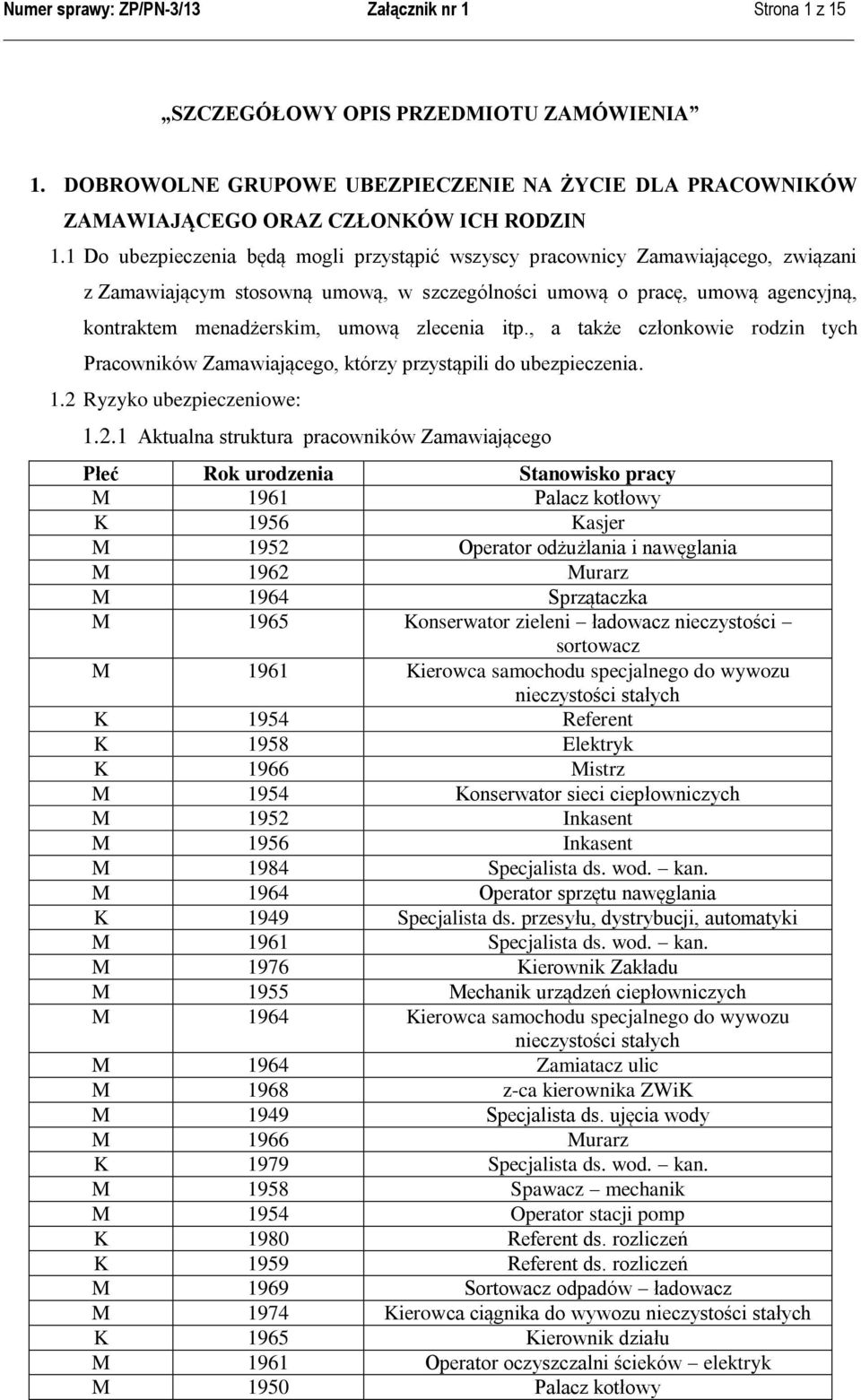zlecenia itp., a także członkowie rodzin tych Pracowników Zamawiającego, którzy przystąpili do ubezpieczenia. 1.2 