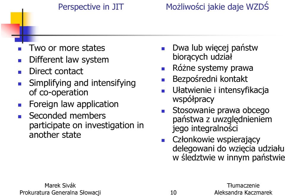 udział Różne systemy prawa Bezpośredni kontakt Ułatwienie i intensyfikacja współpracy Stosowanie prawa obcego państwa z