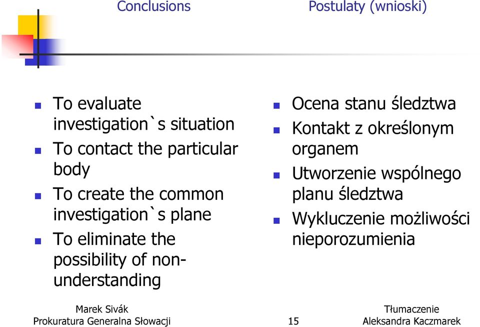 of nonunderstanding Ocena stanu śledztwa Kontakt z określonym organem Utworzenie