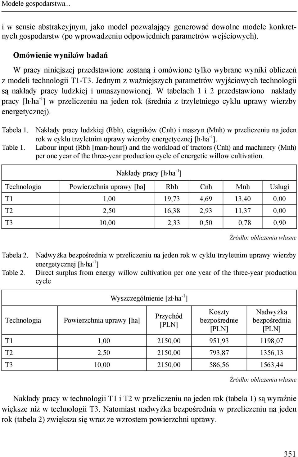 Jednym z ważniejszych parametrów wyjściowych technologii są nakłady pracy ludzkiej i umaszynowionej.