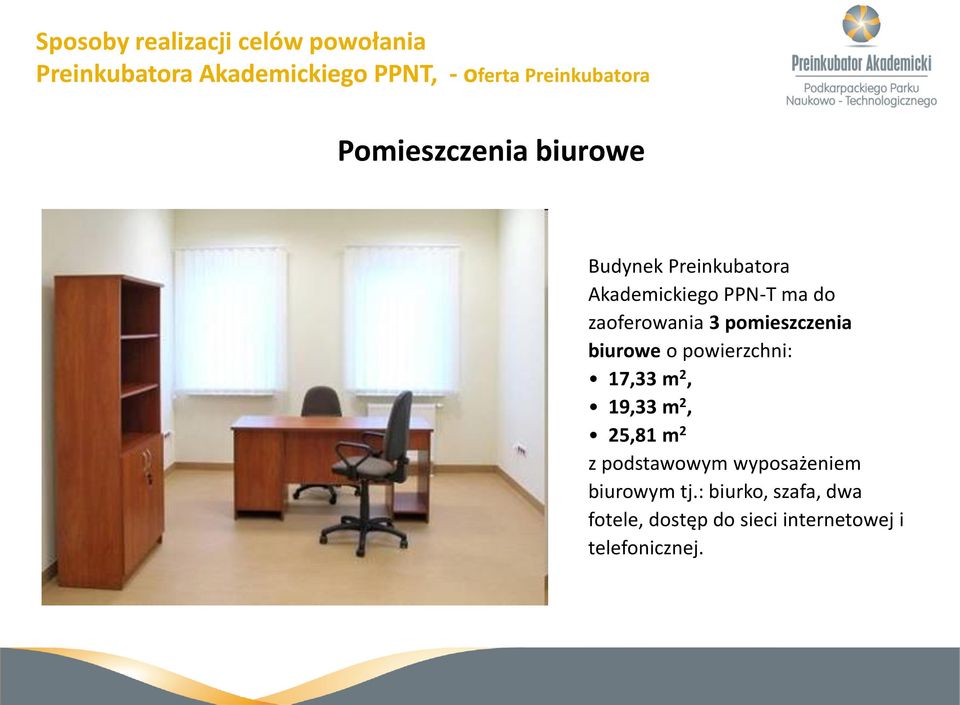 zaoferowania 3 pomieszczenia biurowe o powierzchni: 17,33 m 2, 19,33 m 2, 25,81 m 2 z