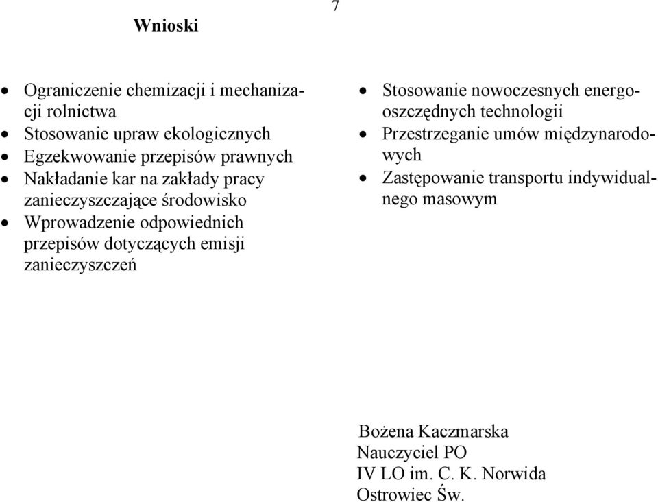 dotyczących emisji zanieczyszczeń Stosowanie nowoczesnych energooszczędnych technologii Przestrzeganie umów