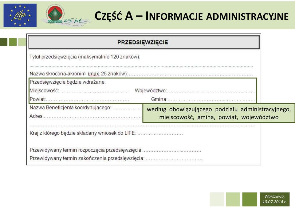 obowiązującego podziału