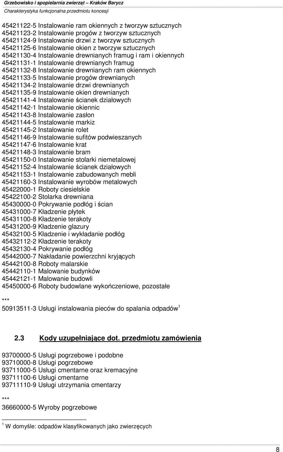 progów drewnianych 45421134-2 Instalowanie drzwi drewnianych 45421135-9 Instalowanie okien drewnianych 45421141-4 Instalowanie ścianek działowych 45421142-1 Instalowanie okiennic 45421143-8
