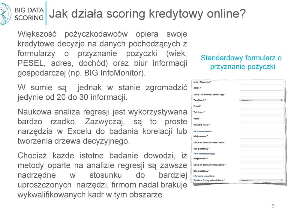 (np. BIG InfoMonitor). W sumie są jednak w stanie zgromadzić jedynie od 20 do 30 informacji. Naukowa analiza regresji jest wykorzystywana bardzo rzadko.