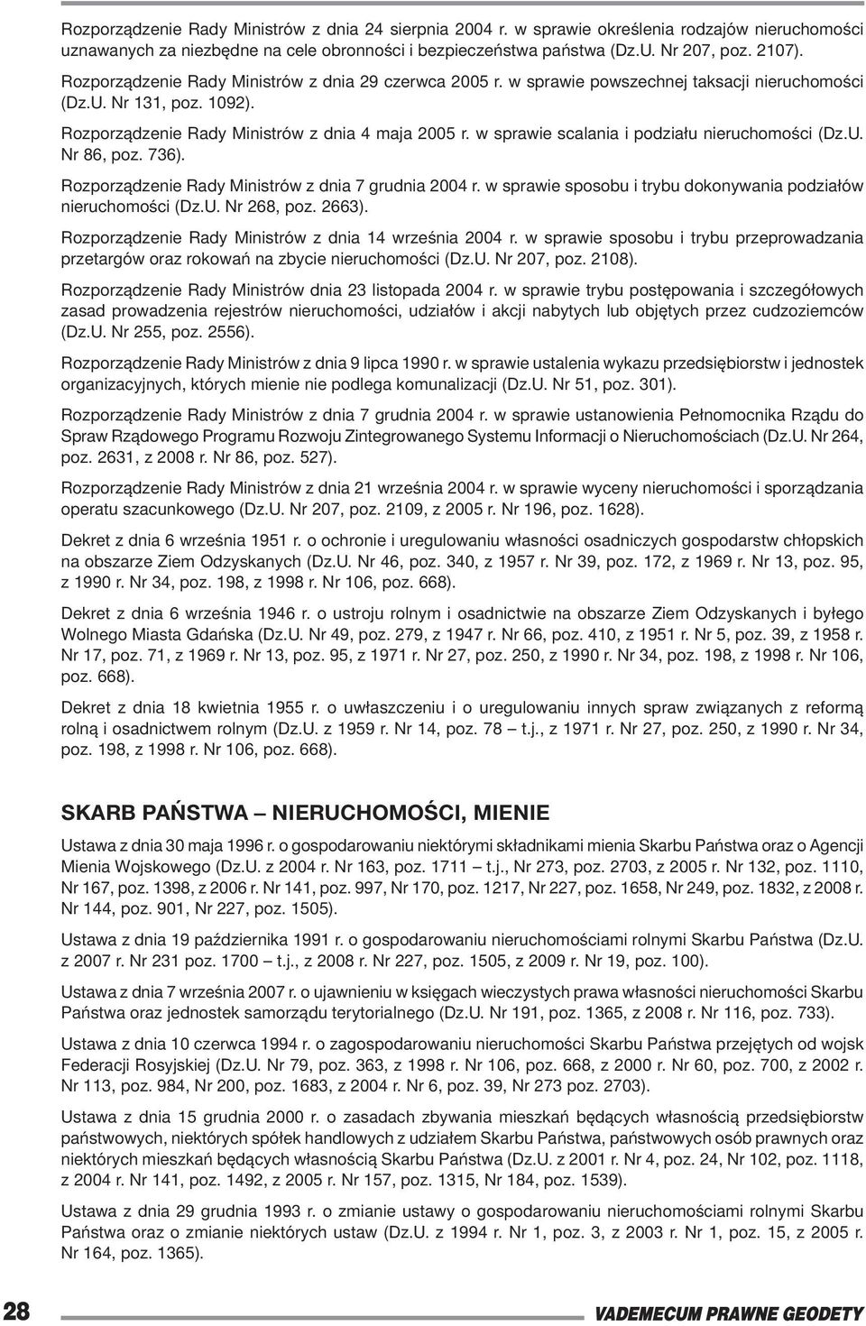 w sprawie scalania i podziału nieruchomości (Dz.U. Nr 86, poz. 736). Rozporządzenie Rady Ministrów z dnia 7 grudnia 2004 r. w sprawie sposobu i trybu dokonywania podziałów nieruchomości (Dz.U. Nr 268, poz.