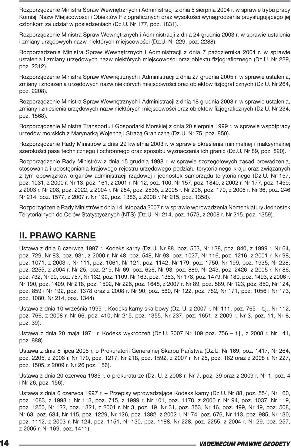 Rozporządzenie Ministra Spraw Wewnętrznych i Administracji z dnia 24 grudnia 2003 r. w sprawie ustalenia i zmiany urzędowych nazw niektórych miejscowości (Dz.U. Nr 229, poz. 2288).