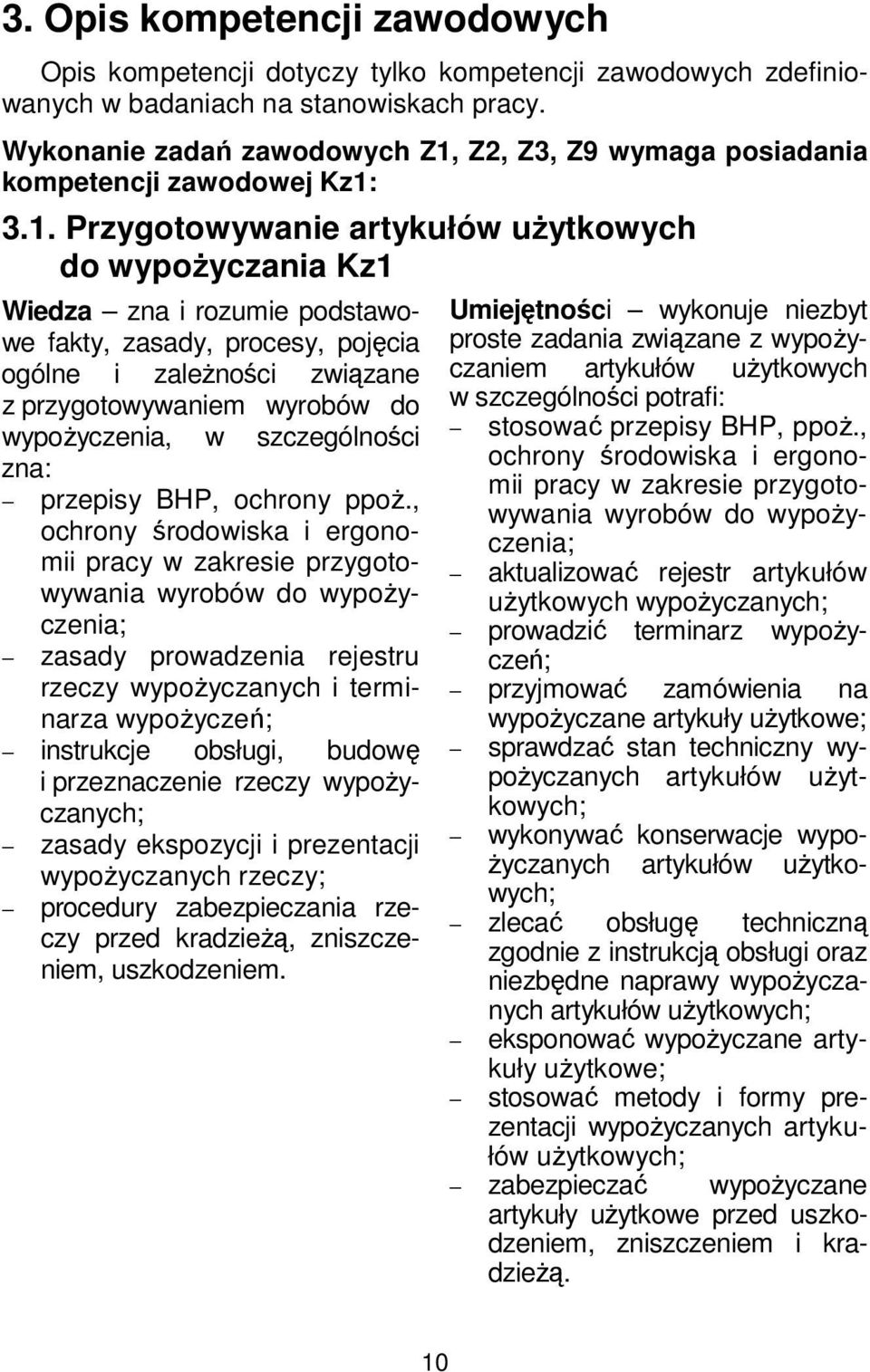 Z2, Z3, Z9 wymaga posiadania kompetencji zawodowej Kz1: