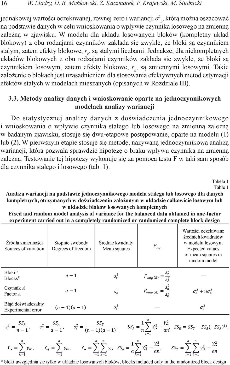 Studnicki ss jednakowej wartości oczekiwanej, równej zero i wariancji σ rr = SSSS RR nn 1, ss aa = SSSS nn AA aa 1, ss SSSS εε EE = nn 1 aa 1, SSSS AA = 1 aa YY nn ii YY aa aa nn SSSS, którą można