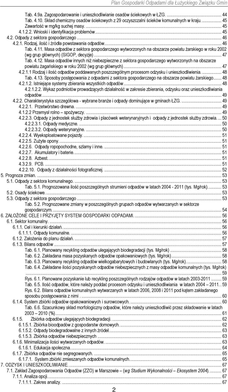 Masa odpadów z sektora gospodarczego wytworzonych na obszarze powiatu żarskiego w roku 2002 (wg grup głównych) (SIGOP, decyzje)... 47 Tab. 4.12.