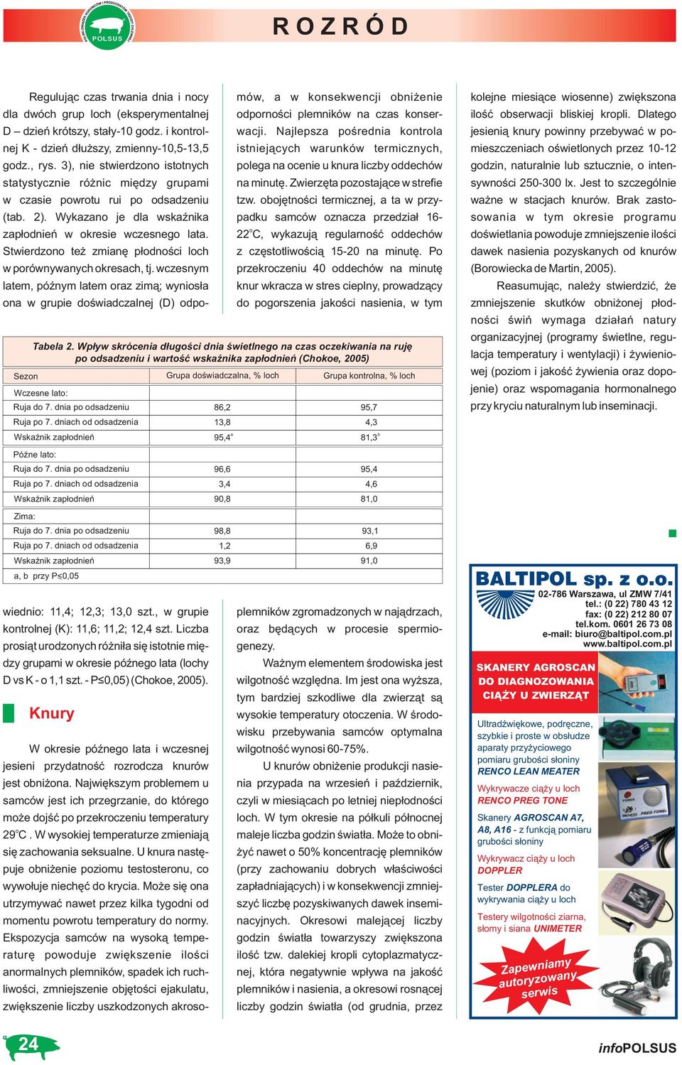 Stwierdzn też zmianę płdnści lch w prównywanych kresach, tj. wczesnym latem, późnym latem raz zimą; wynisła Sezn Wczesne lat: Ruja d 7. dnia p dsadzeniu Ruja p 7.