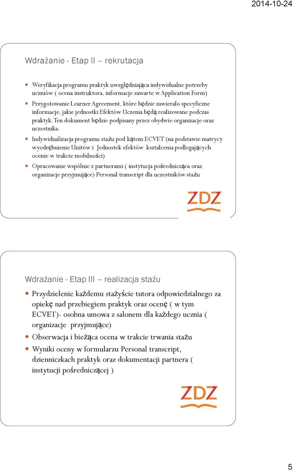 Indywidualizacja programu stażu pod kątem ECVET (na podstawie matrycy wyodrębnienie Unitów i Jednostek efektów kształcenia podlegających ocenie w trakcie mobilności) Opracowanie wspólnie z partnerami