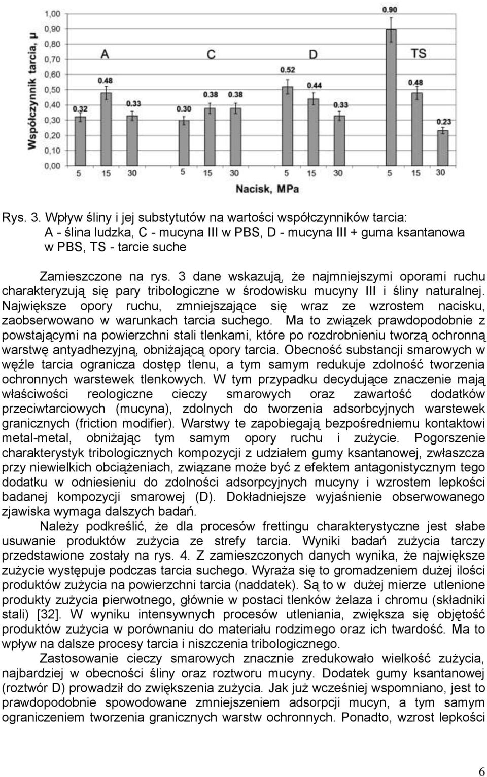 Największe opory ruchu, zmniejszające się wraz ze wzrostem nacisku, zaobserwowano w warunkach tarcia suchego.