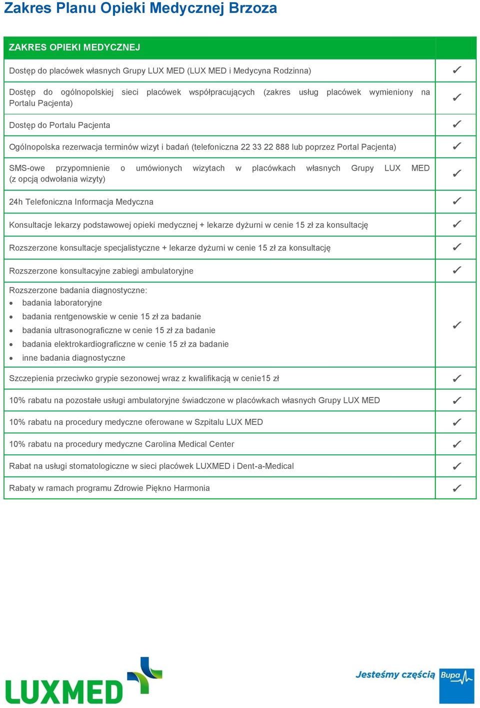 o umówionych wizytach w placówkach własnych Grupy LUX MED (z opcją odwołania wizyty) 24h Telefoniczna Informacja Medyczna Konsultacje lekarzy podstawowej opieki medycznej + lekarze dyżurni w cenie 15