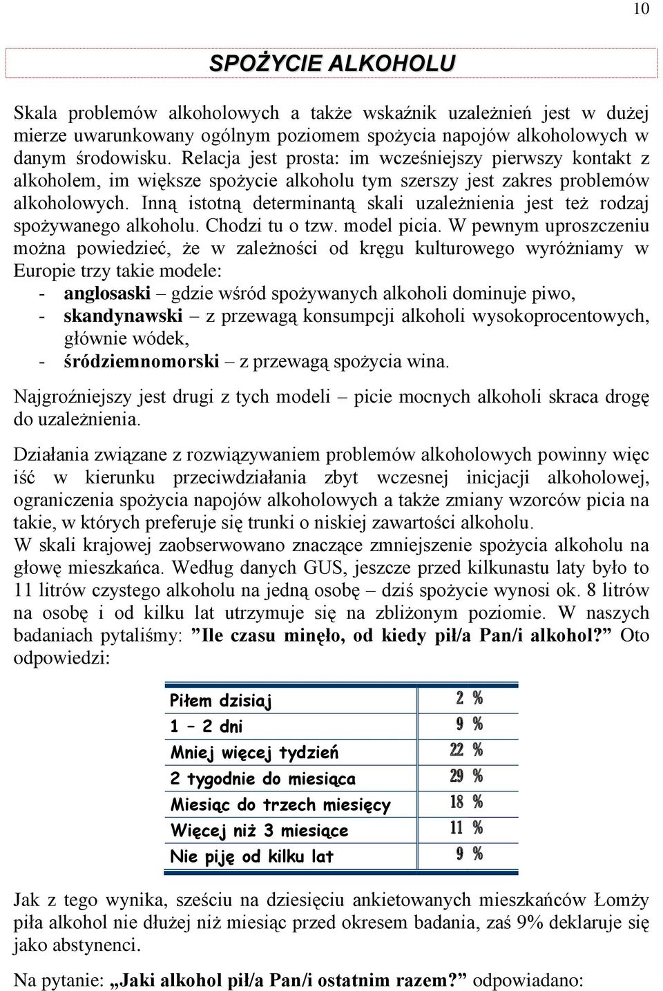 Inną istotną determinantą skali uzależnienia jest też rodzaj spożywanego alkoholu. Chodzi tu o tzw. model picia.