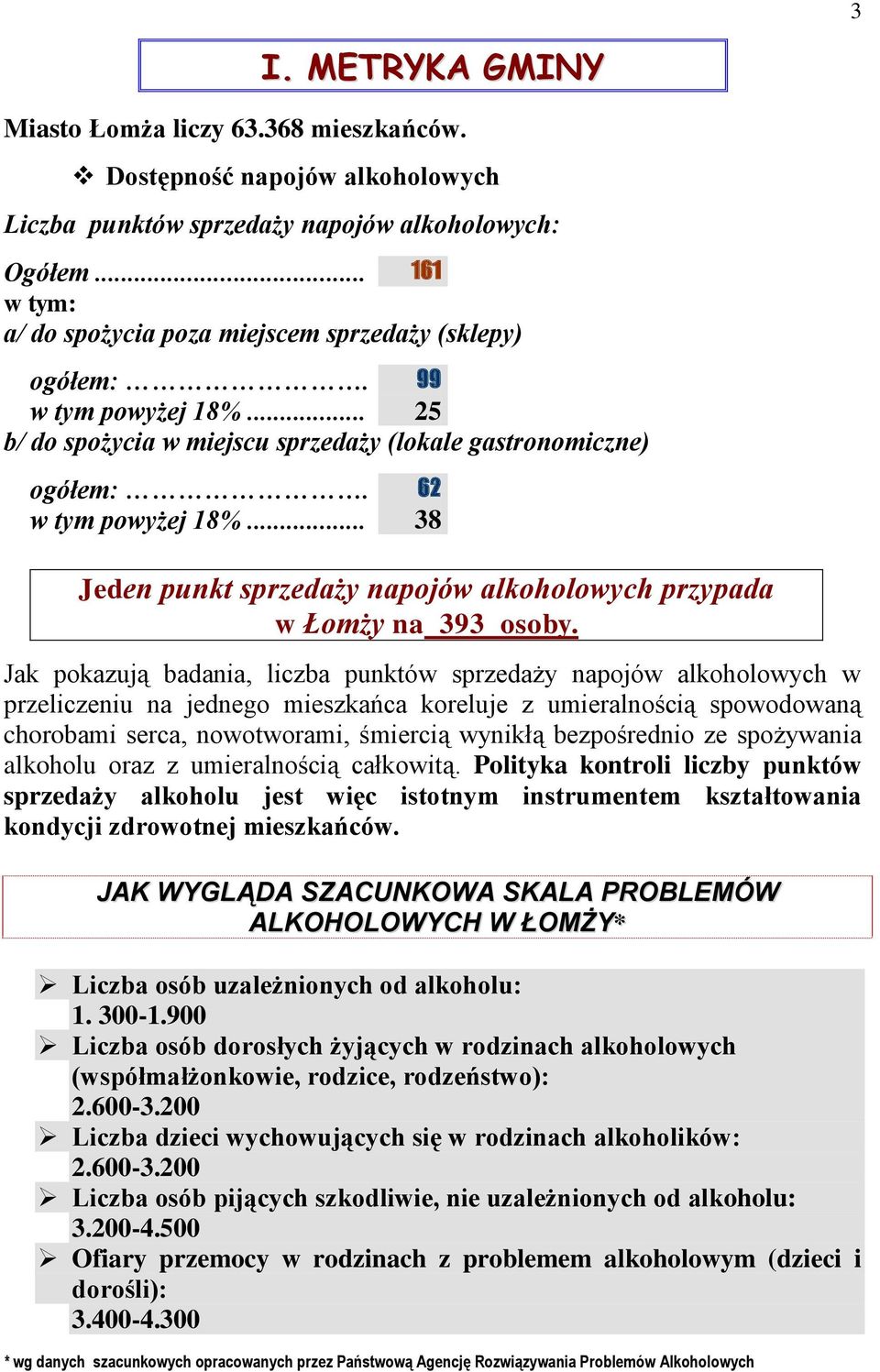 .. 38 Jeden punkt sprzedaży napojów alkoholowych przypada w Łomży na 393 osoby.