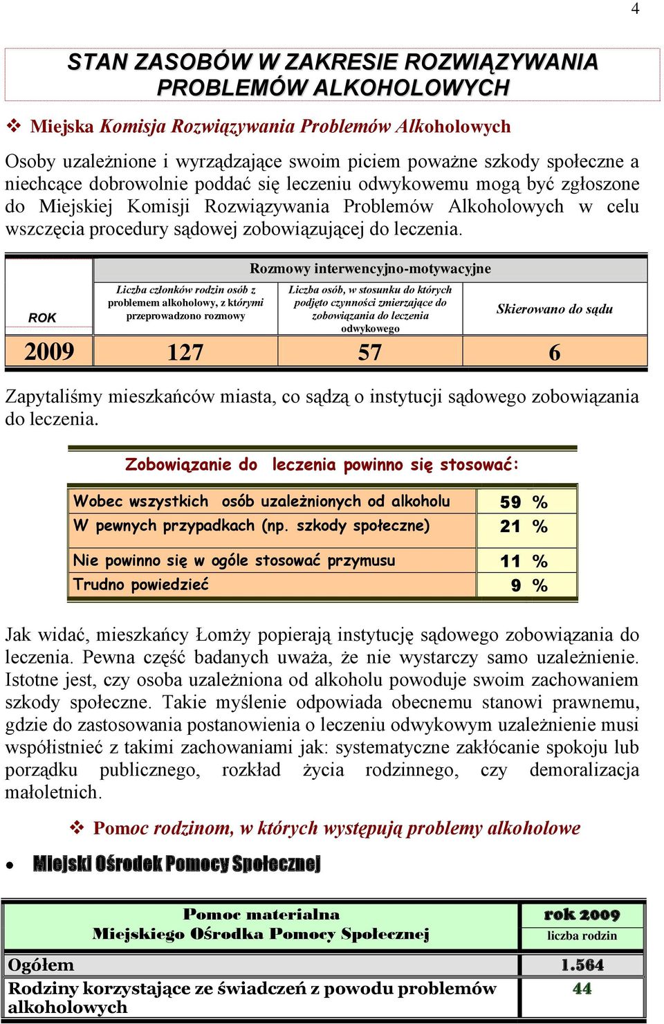 ROK Liczba członków rodzin osób z problemem alkoholowy, z którymi przeprowadzono rozmowy Rozmowy interwencyjno-motywacyjne Liczba osób, w stosunku do których podjęto czynności zmierzające do