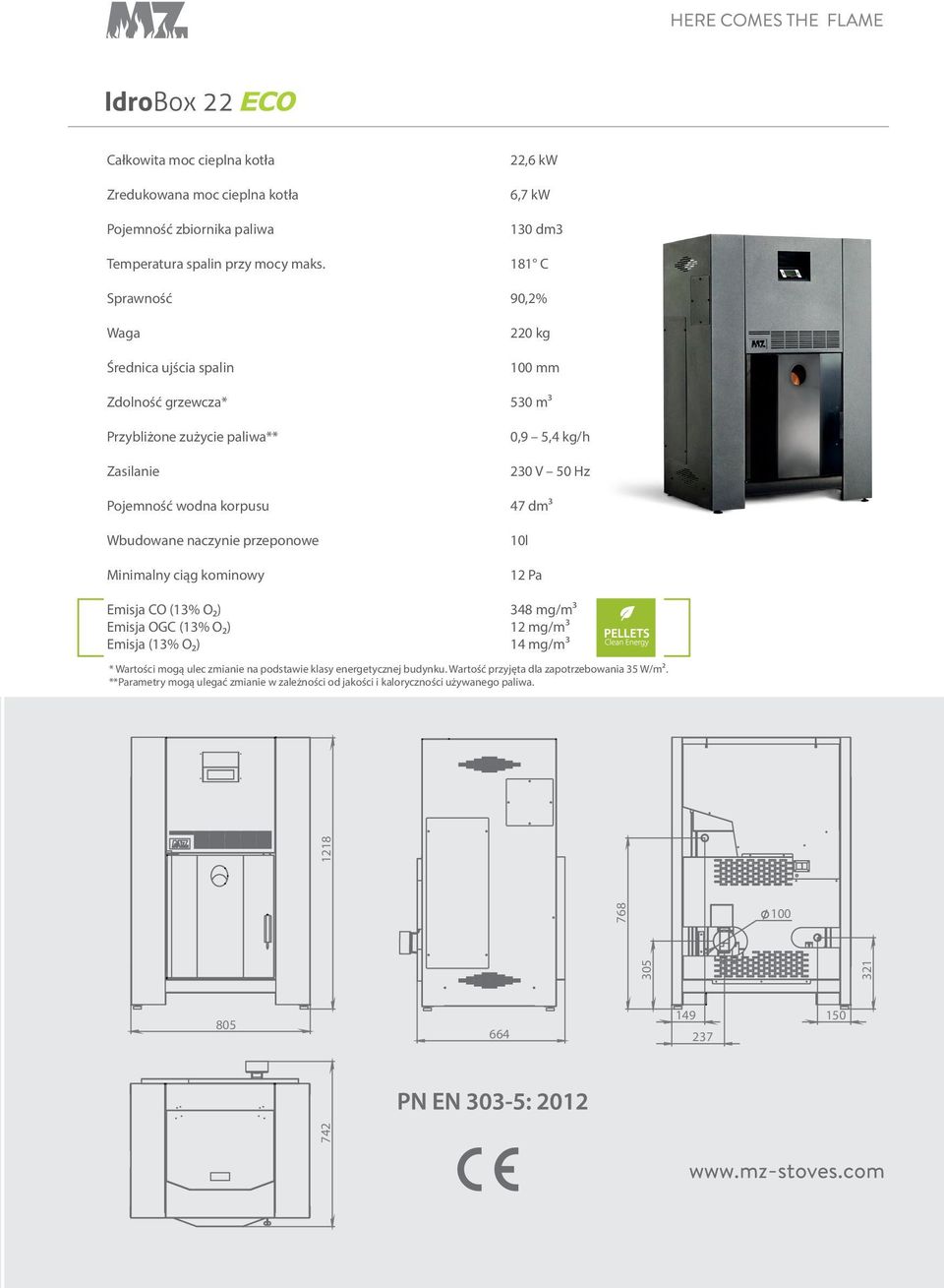 22,6 kw 6,7 kw 130 dm3 181 C Pojemność wodna korpusu Wbudowane naczynie przeponowe