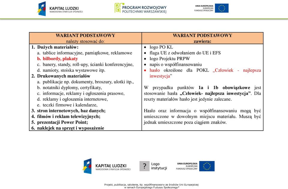 reklamy i ogłoszenia internetowe, e. teczki firmowe i kalendarze, 3. stron internetowych, baz danych; 4. filmów i reklam telewizyjnych; 5. prezentacji Power Point; 6.