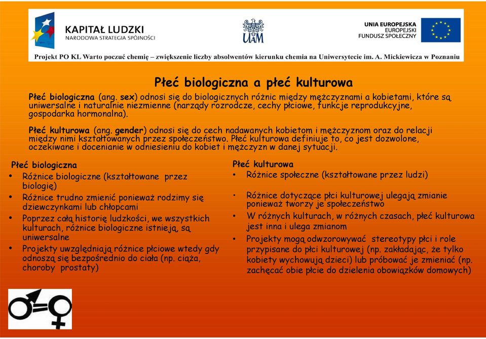 Płeć kulturowa (ang. gender) odnosi się do cech nadawanych kobietom i mężczyznom oraz do relacji między nimi kształtowanych przez społeczeństwo.