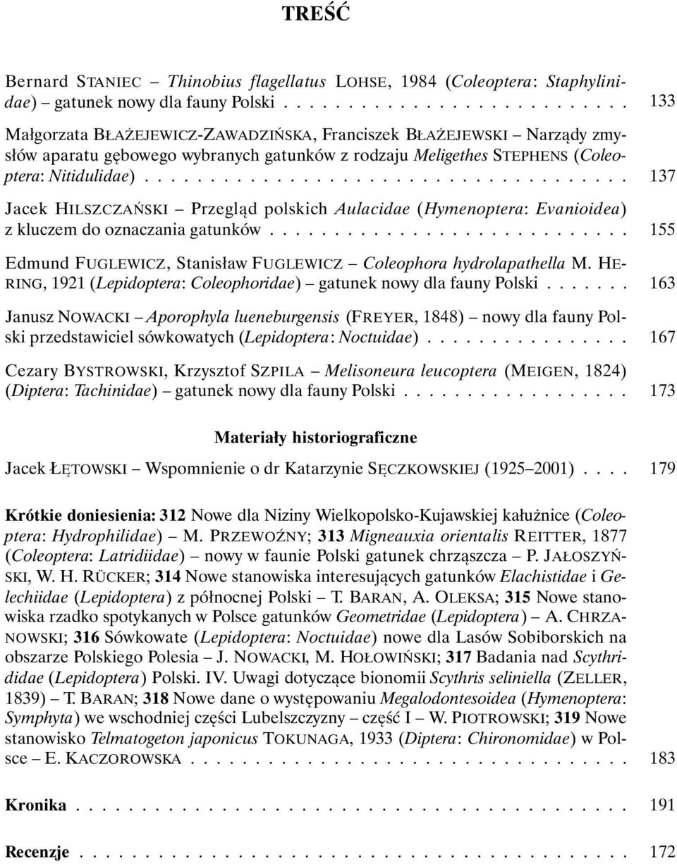 .................................... Jacek HILSZCZAŃSKI Przegląd polskich Aulacidae (Hymenoptera: Evanioidea) z kluczem do oznaczania gatunków.