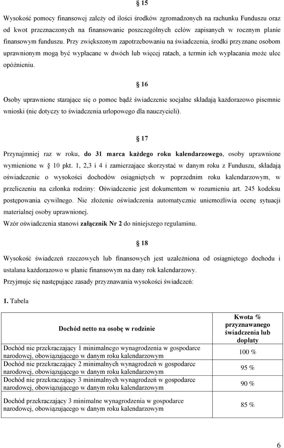 16 Osoby uprawnione starające się o pomoc bądź świadczenie socjalne składają każdorazowo pisemnie wnioski (nie dotyczy to świadczenia urlopowego dla nauczycieli).