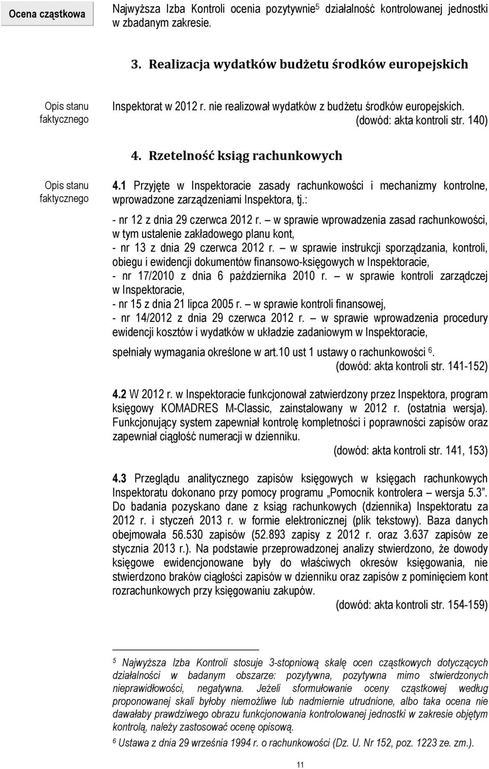 Rzetelność ksiąg rachunkowych Opis stanu faktycznego 4.1 Przyjęte w Inspektoracie zasady rachunkowości i mechanizmy kontrolne, wprowadzone zarządzeniami Inspektora, tj.