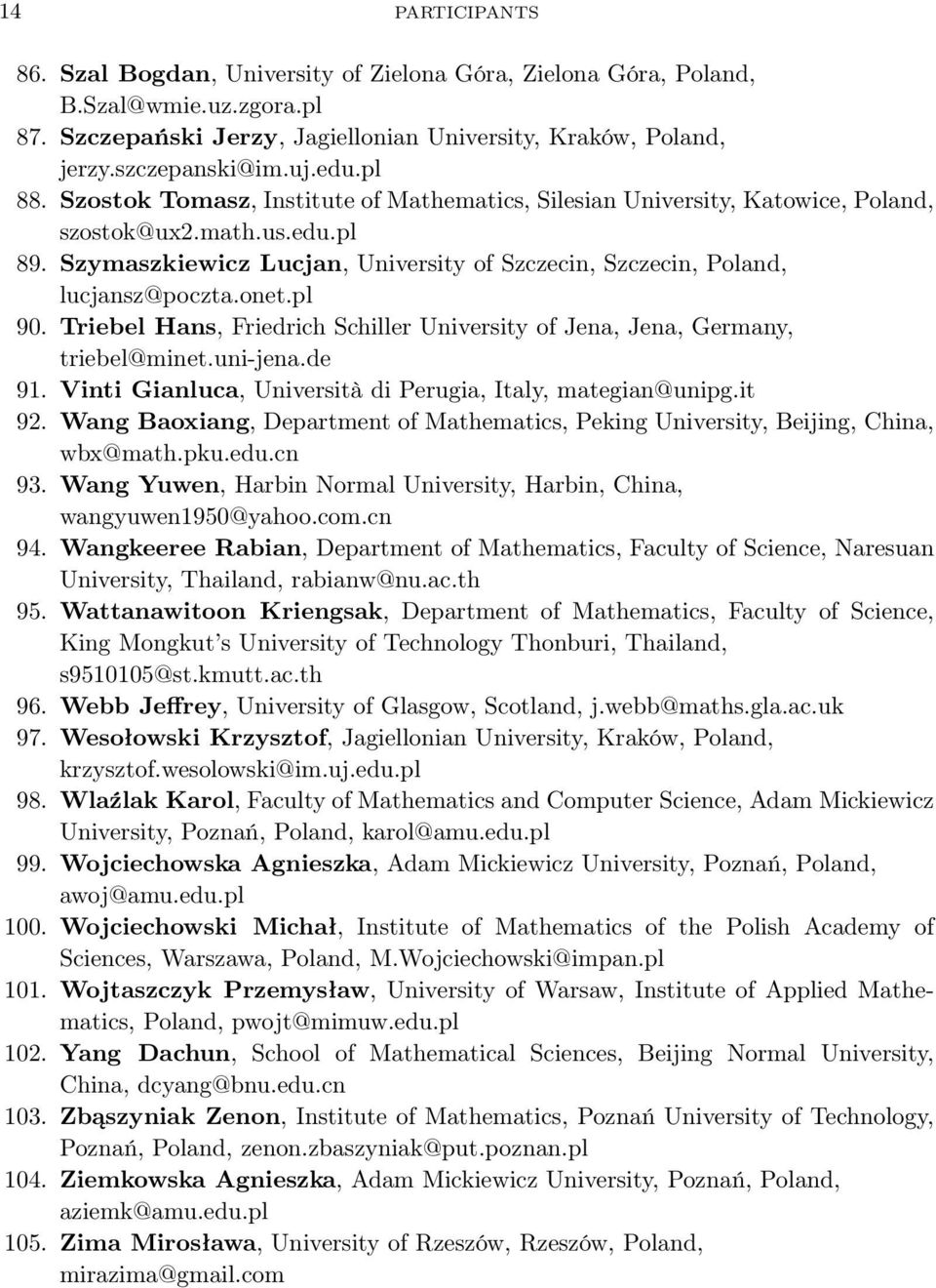 onet.pl 90. Triebel Hans, Friedrich Schiller University of Jena, Jena, Germany, triebel@minet.uni-jena.de 91. Vinti Gianluca, Università di Perugia, Italy, mategian@unipg.it 92.