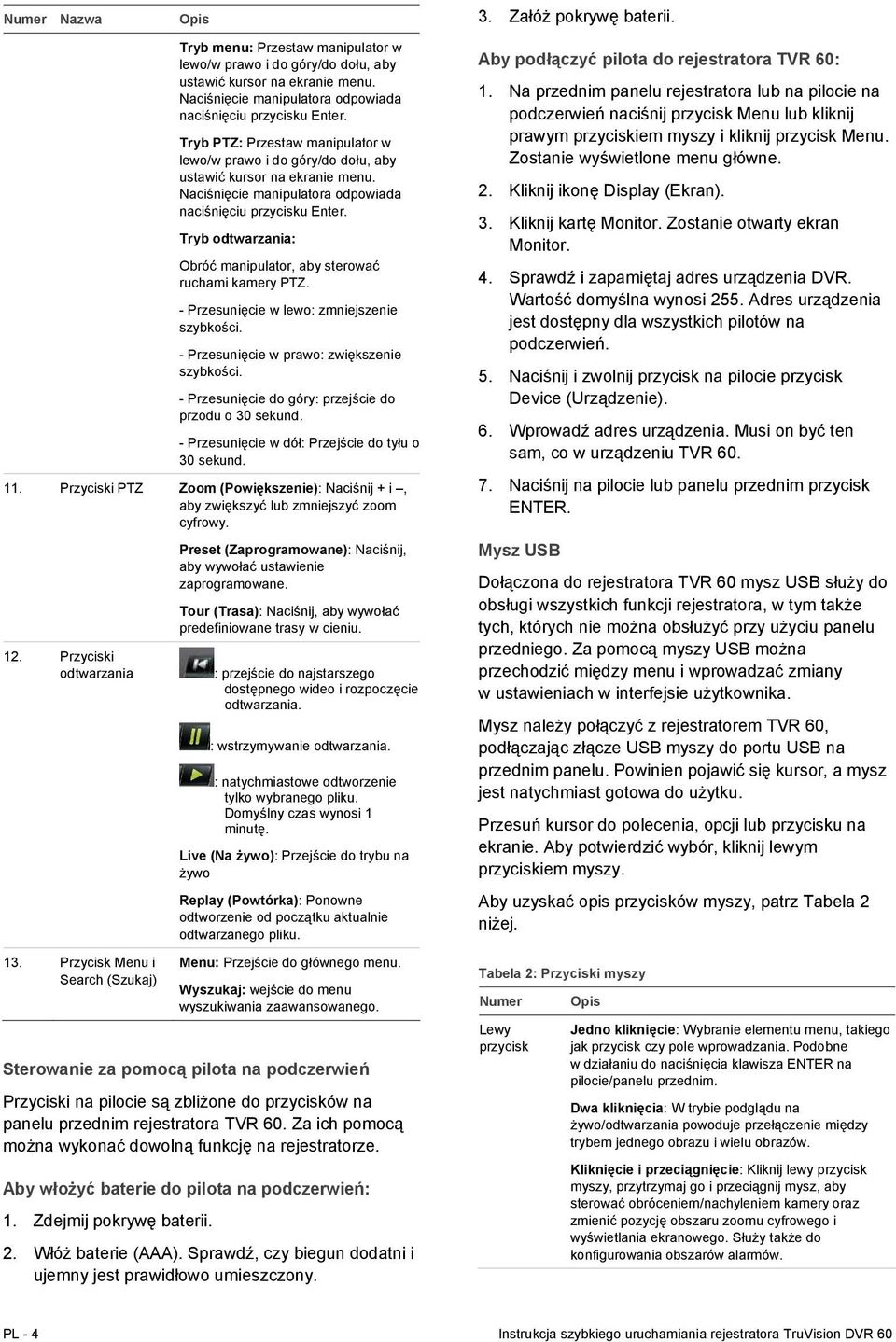 Tryb odtwarzania: Obróć manipulator, aby sterować ruchami kamery PTZ. - Przesunięcie w lewo: zmniejszenie szybkości. - Przesunięcie w prawo: zwiększenie szybkości.