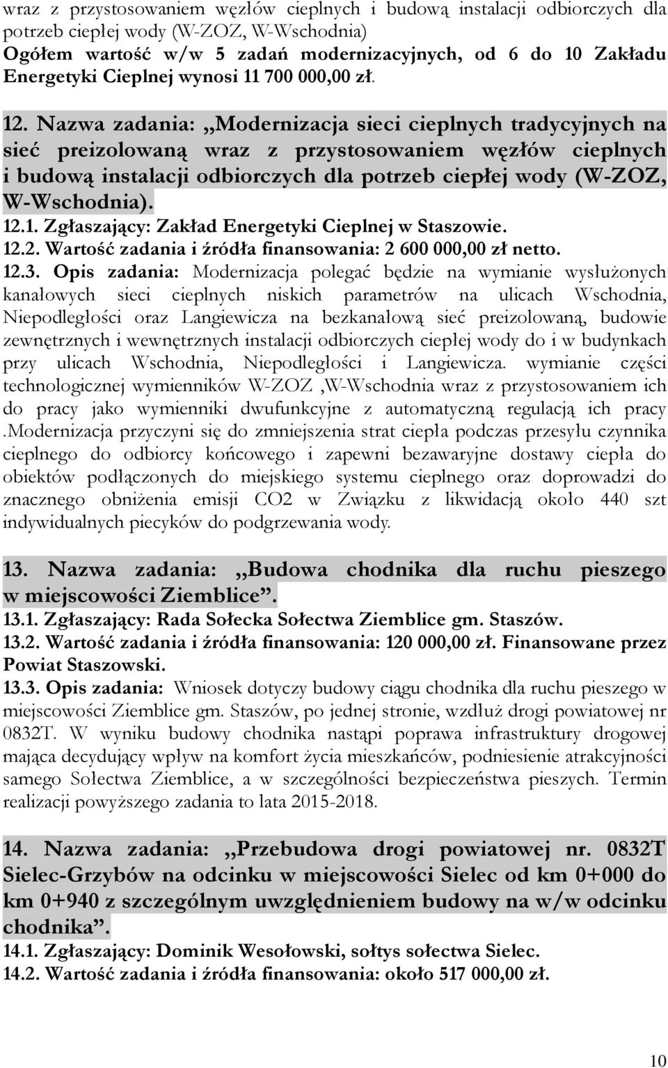 Nazwa zadania:,,modernizacja sieci cieplnych tradycyjnych na sieć preizolowaną wraz z przystosowaniem węzłów cieplnych i budową instalacji odbiorczych dla potrzeb ciepłej wody (W-ZOZ, W-Wschodnia).