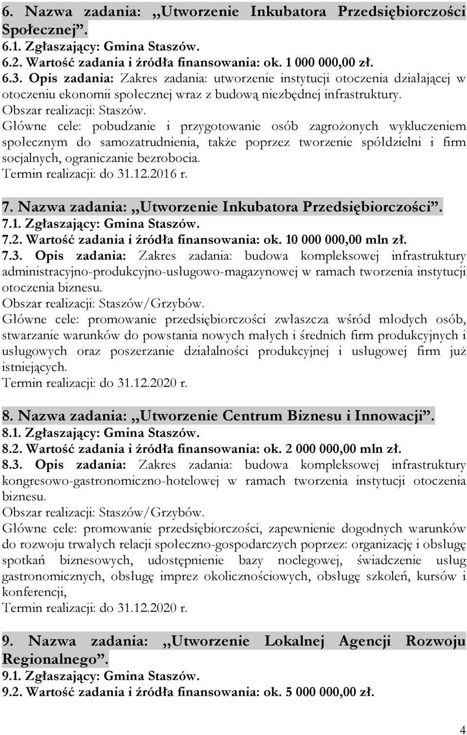 Główne cele: pobudzanie i przygotowanie osób zagrożonych wykluczeniem społecznym do samozatrudnienia, także poprzez tworzenie spółdzielni i firm socjalnych, ograniczanie bezrobocia.