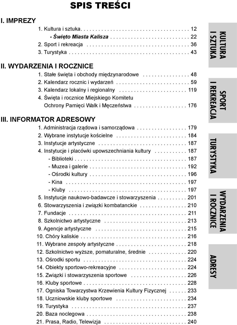 Kalendarz lokalny i regionalny....................... 119. 4. Święta i rocznice Miejskiego Komitetu. Ochrony Pamięci Walk i Męczeństwa.................. 176 III. INFORMATOR ADRESOWY. 1. Administracja rządowa i samorządowa.