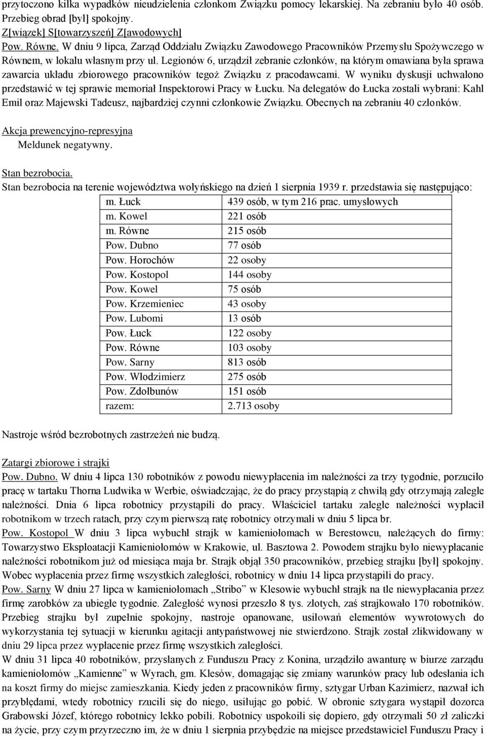 Legionów 6, urządził zebranie członków, na którym omawiana była sprawa zawarcia układu zbiorowego pracowników tegoż Związku z pracodawcami.