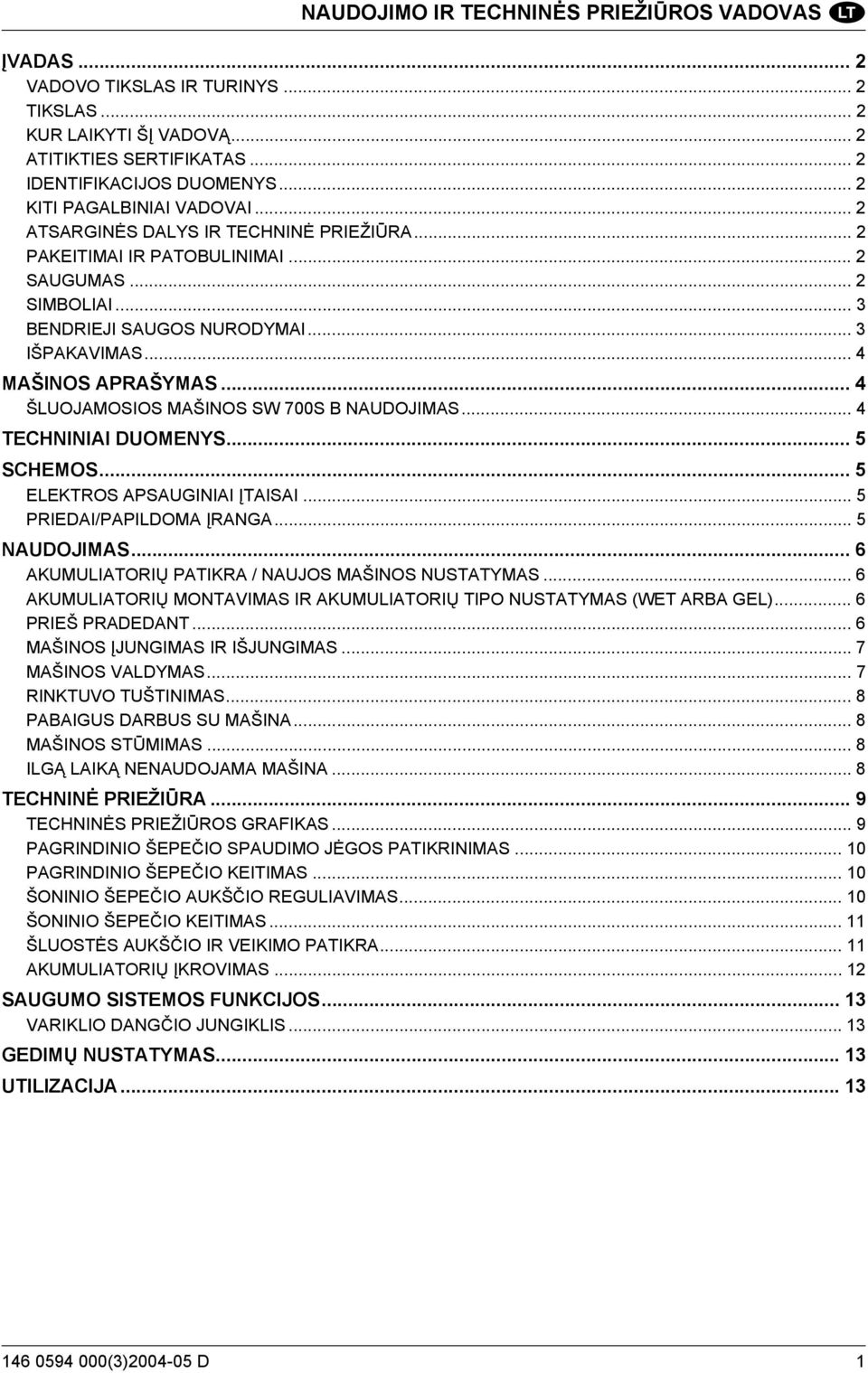 .. 4 MAŠINOS APRAŠYMAS... 4 ŠLUOJAMOSIOS MAŠINOS SW 700S B NAUDOJIMAS... 4 TECHNINIAI DUOMENYS... 5 SCHEMOS... 5 ELEKTROS APSAUGINIAI ĮTAISAI... 5 PRIEDAI/PAPILDOMA ĮRANGA... 5 NAUDOJIMAS.