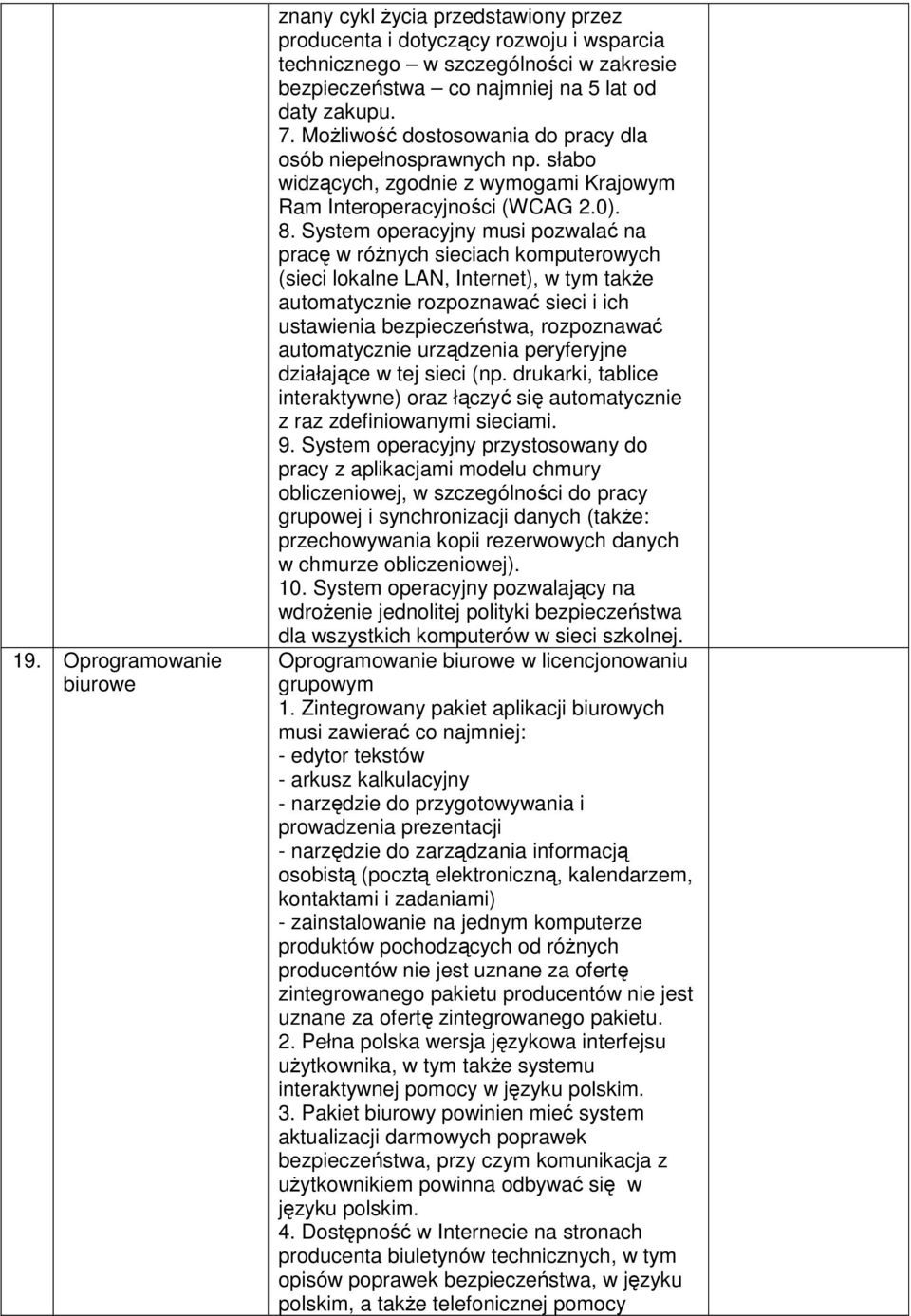 System operacyjny musi pozwalać na pracę w różnych sieciach komputerowych (sieci lokalne LAN, Internet), w tym także automatycznie rozpoznawać sieci i ich ustawienia bezpieczeństwa, rozpoznawać