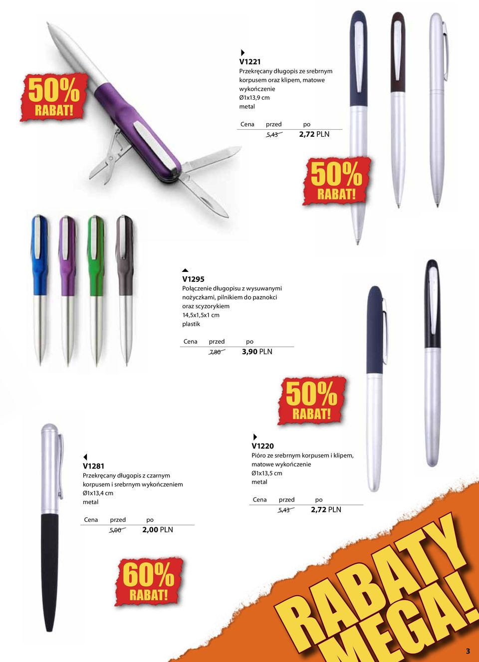 cm 7,80,90 PLN V1281 Przekręcany długopis z czarnym korpusem i srebrnym wykończeniem Ø1x1, cm,00