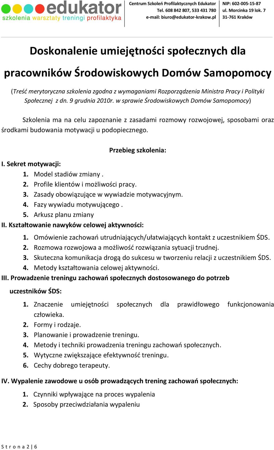 Sekret motywacji: 1. Model stadiów zmiany. 2. Profile klientów i możliwości pracy. 3. Zasady obowiązujące w wywiadzie motywacyjnym. 4. Fazy wywiadu motywującego. 5. Arkusz planu zmiany II.