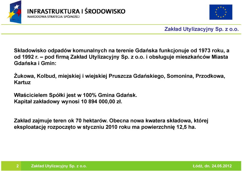 Gdańskiego, Somonina, Przodkowa, Kartuz Właścicielem Spółki jest w 100% Gmina Gdańsk. Kapitał zakładowy wynosi 10 894 000,00 zł.