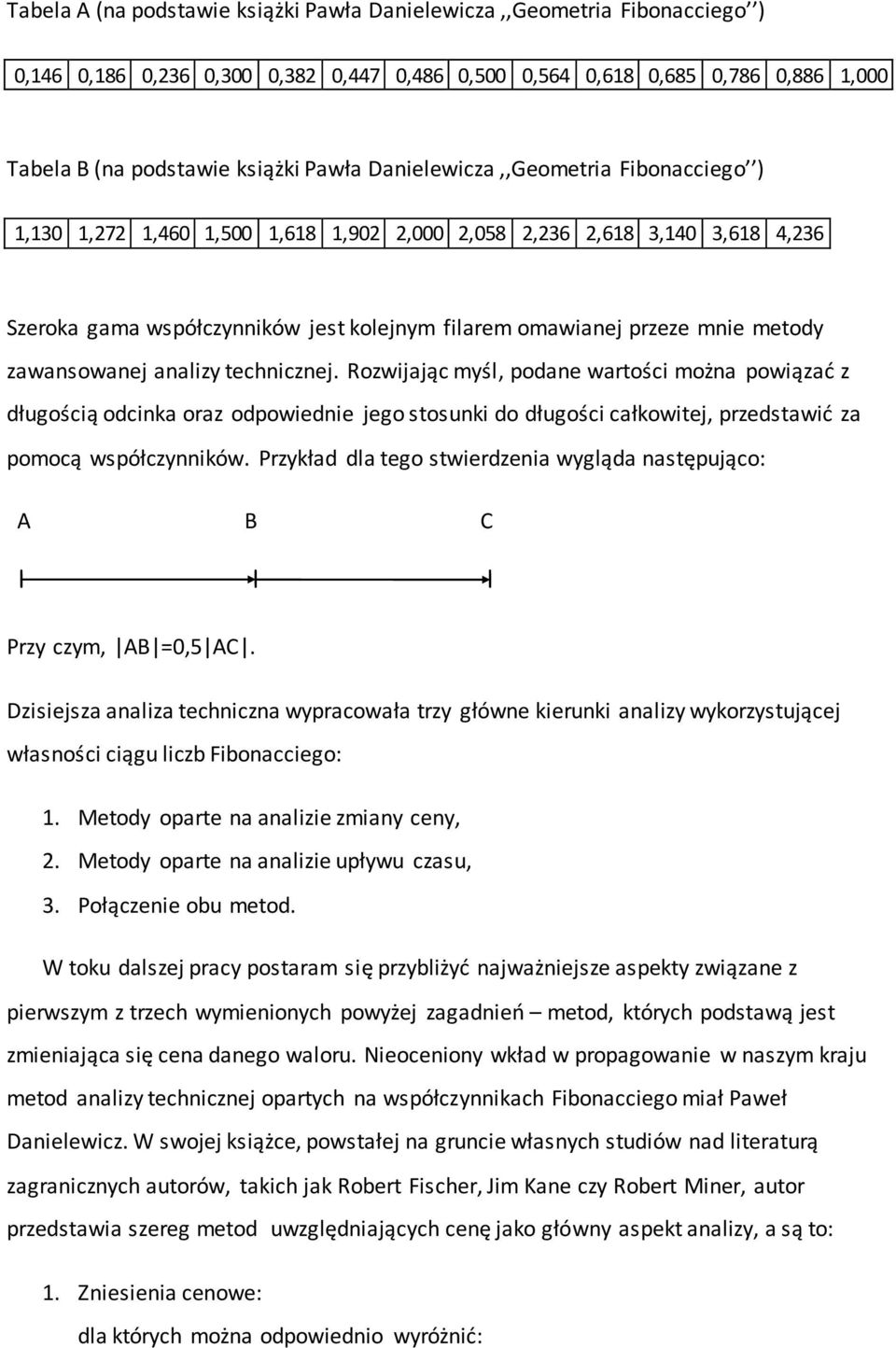 zawansowanej analizy technicznej. Rozwijając myśl, podane wartości można powiązad z długością odcinka oraz odpowiednie jego stosunki do długości całkowitej, przedstawid za pomocą współczynników.
