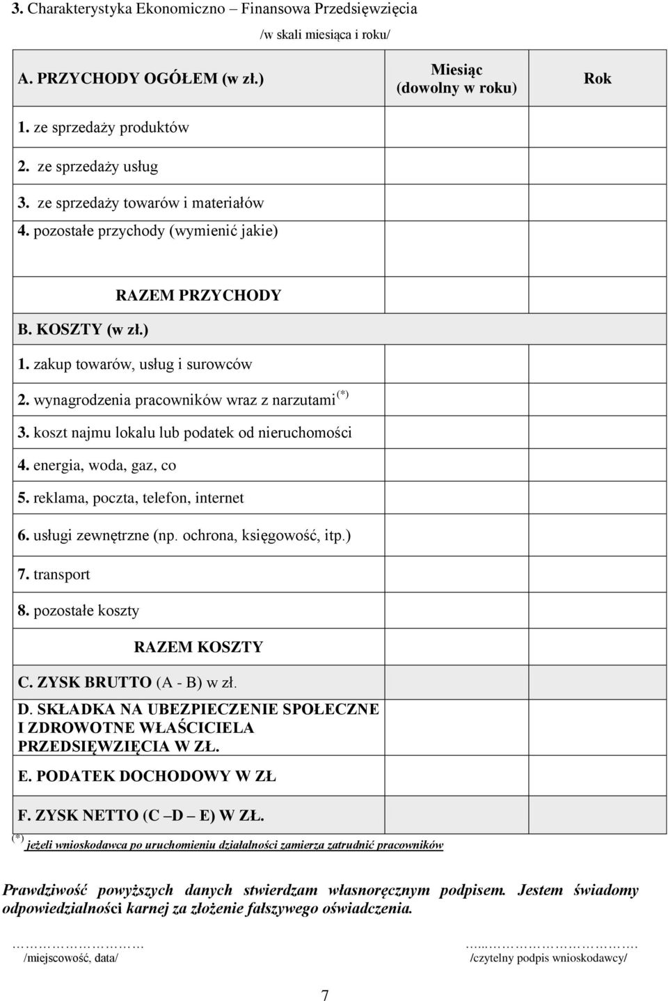 koszt najmu lokalu lub podatek od nieruchomości 4. energia, woda, gaz, co 5. reklama, poczta, telefon, internet 6. usługi zewnętrzne (np. ochrona, księgowość, itp.) 7. transport 8.