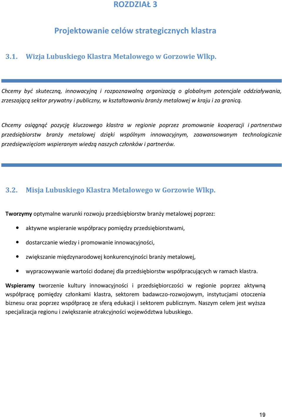 Chcemy osiągnąć pozycję kluczowego klastra w regionie poprzez promowanie kooperacji i partnerstwa przedsiębiorstw branży metalowej dzięki wspólnym innowacyjnym, zaawansowanym technologicznie