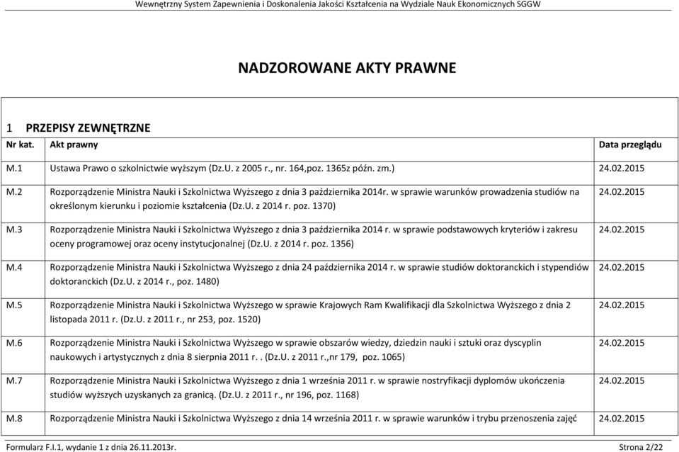 3 Rozporządzenie Ministra Nauki i Szkolnictwa Wyższego z dnia 3 października 2014 r. w sprawie podstawowych kryteriów i zakresu oceny programowej oraz oceny instytucjonalnej (Dz.U. z 2014 r. poz.