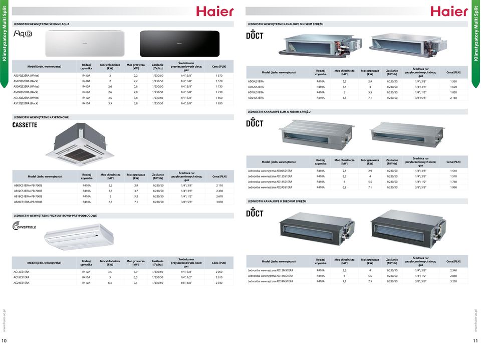 3,5 4 1/230/50 1/4''; 3/8'' 1 620 AS09QS2ERA (Black) R410A 2,6 2,8 1/230/50 1/4''; 3/8'' 1 730 AD18LS1ERA R410A 5 5,5 1/230/50 1/4''; 1/2'' 1 820 AS12QS2ERA (White) R410A 3,5 3,8 1/230/50 1/4'';