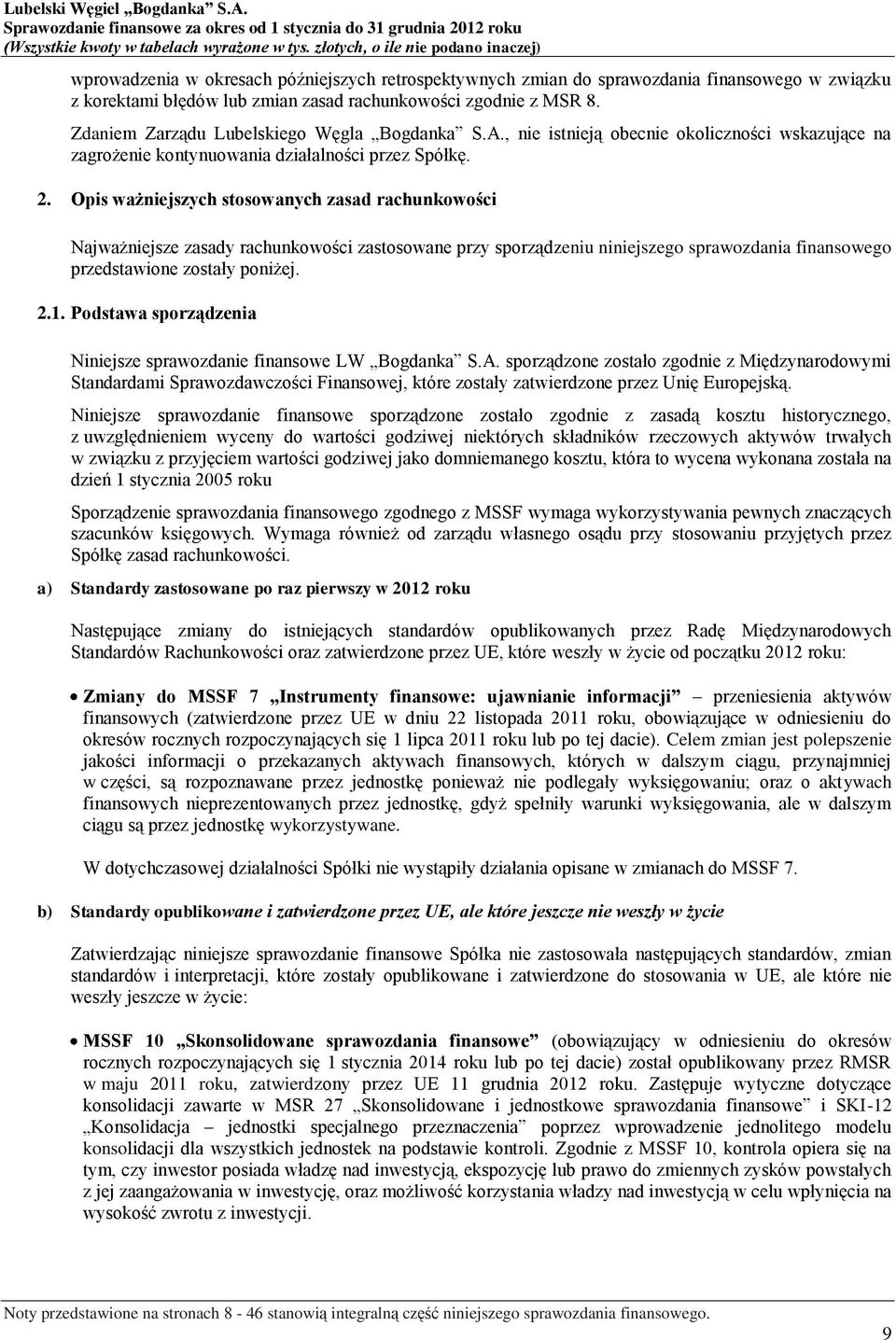 Opis ważniejszych stosowanych zasad rachunkowości Najważniejsze zasady rachunkowości zastosowane przy sporządzeniu niniejszego sprawozdania finansowego przedstawione zostały poniżej. 2.1.