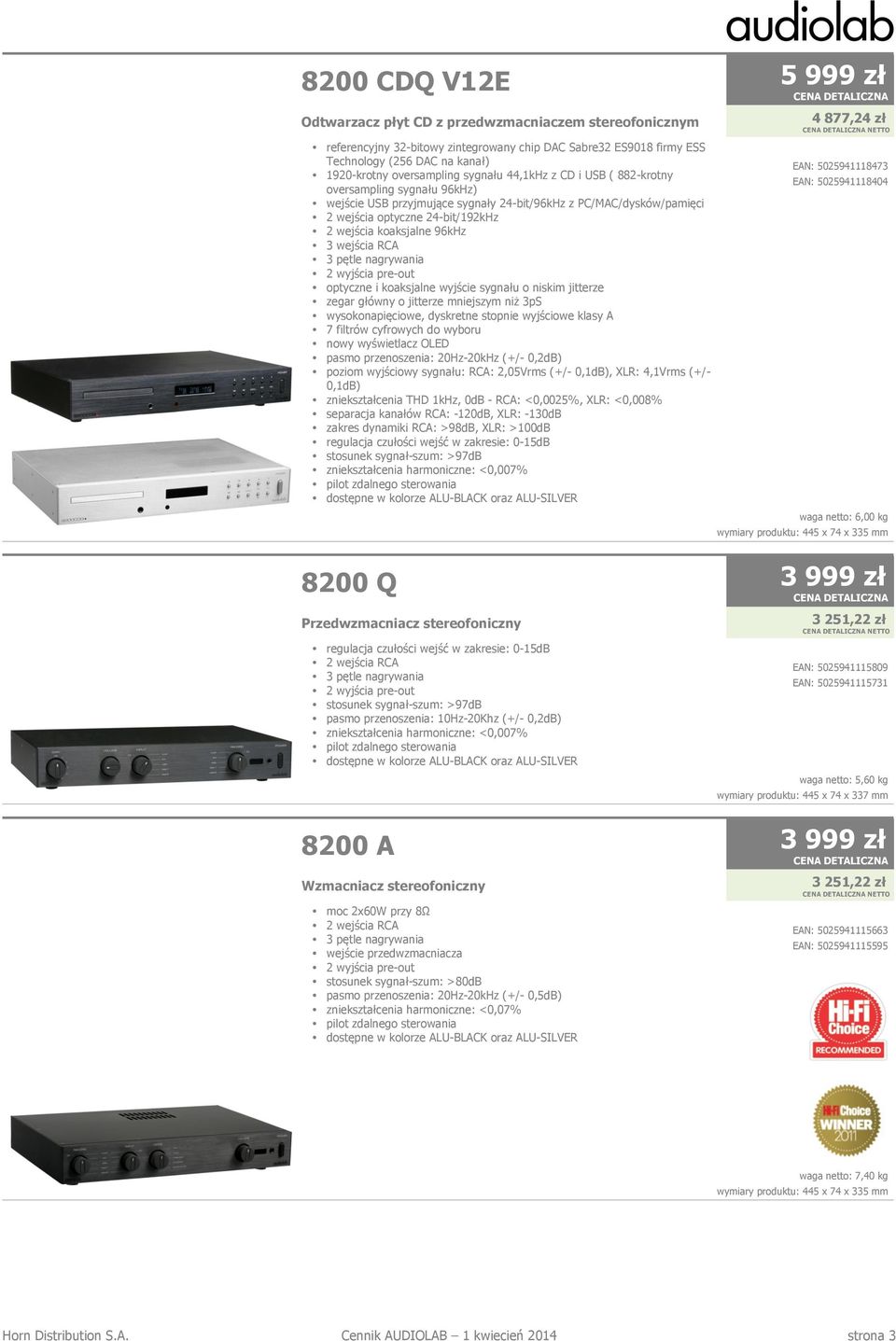 EAN: 5025941118404 waga netto: 6,00 kg 8200 Q 3 999 zł Przedwzmacniacz stereofoniczny regulacja czułości wejść w zakresie: 0-15dB 2 wejścia RCA pasmo przenoszenia: 10Hz-20Khz (+/- 0,2dB) EAN: