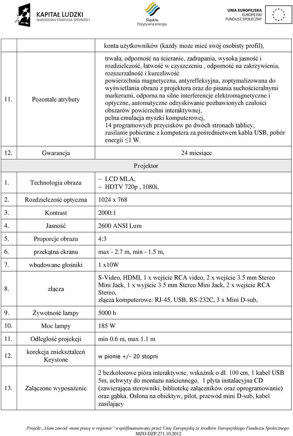 antyrefleksyjna, zoptymalizowana do wyświetlania obrazu z projektora oraz do pisania suchościeralnymi markerami, odporna na silne interferencje elektromagnetyczne i optyczne, automatyczne