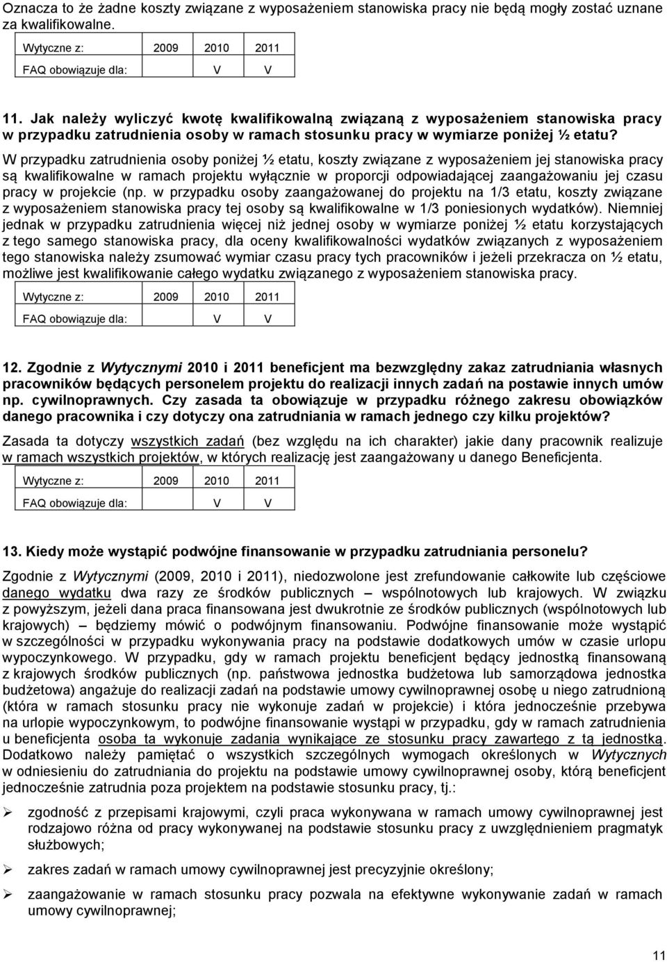 W przypadku zatrudnienia osoby poniżej ½ etatu, koszty związane z wyposażeniem jej stanowiska pracy są kwalifikowalne w ramach projektu wyłącznie w proporcji odpowiadającej zaangażowaniu jej czasu